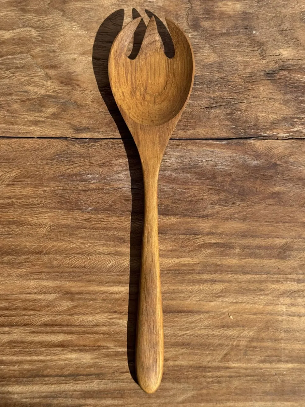 Couvert à salade ou cuiller fourchette en teck L28 D6x8