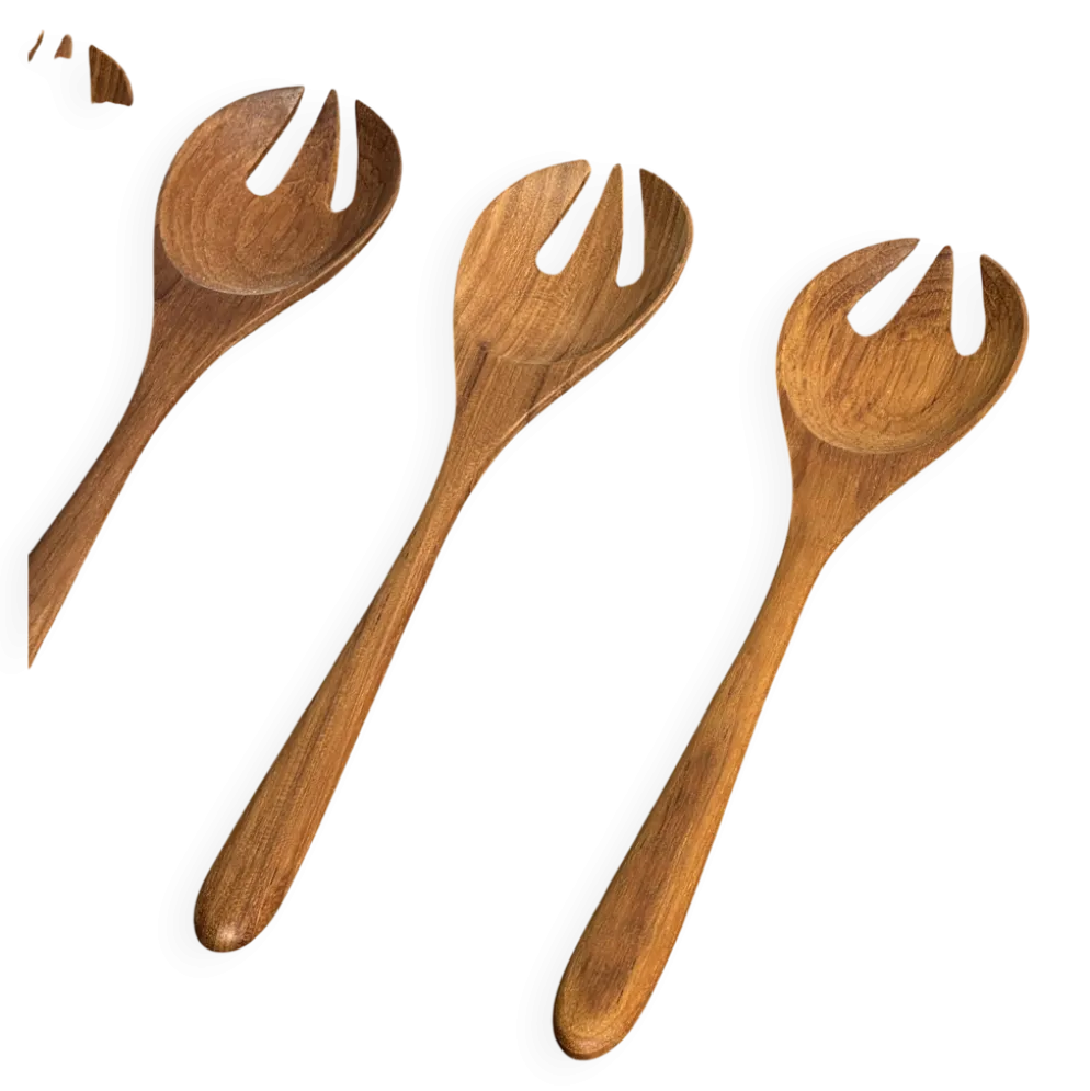 Couvert à salade ou cuiller fourchette en teck L28 D6x8