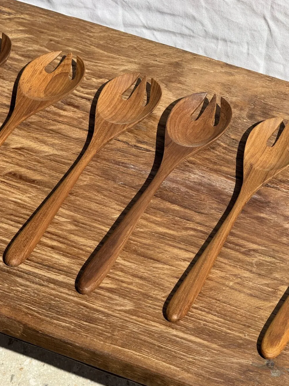 Couvert à salade ou cuiller fourchette en teck L28 D6x8