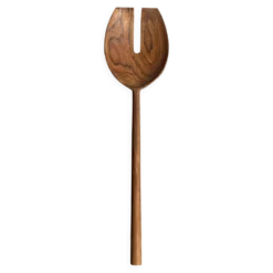 Couvert à salade ou cuiller spatule bout plat fendue en teck L30 D9x8
