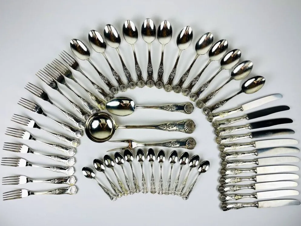 Couverts anciens en argent, Italie, années 1960, ensemble de 51