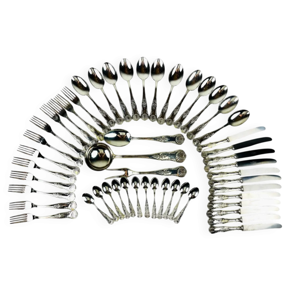 Couverts anciens en argent, Italie, années 1960, ensemble de 51