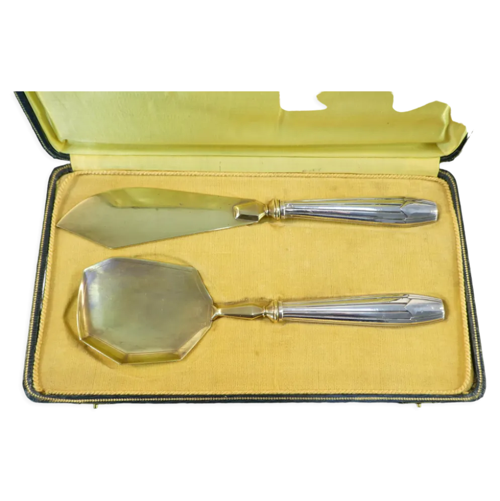 Couverts de service a gateaux en argent minerve fourré art deco