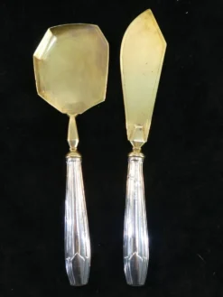 Couverts de service a gateaux en argent minerve fourré art deco