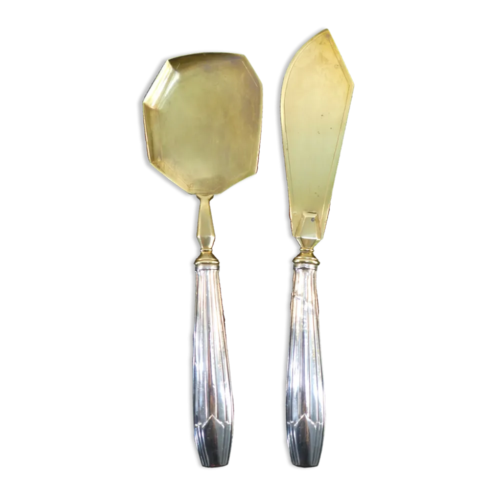 Couverts de service a gateaux en argent minerve fourré art deco