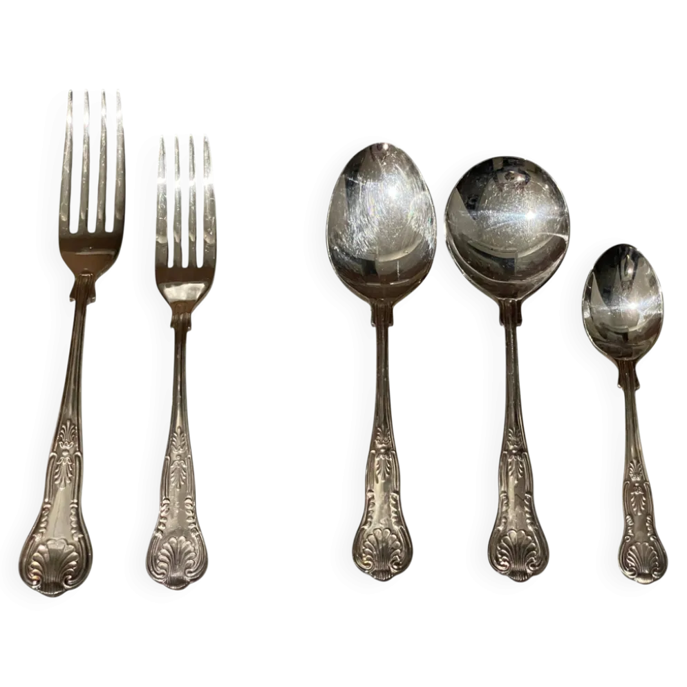 Couverts de table (couteau et fourchette) en métal argenté, ensemble de 37 pièces, Angleterre, vintage Art Déco