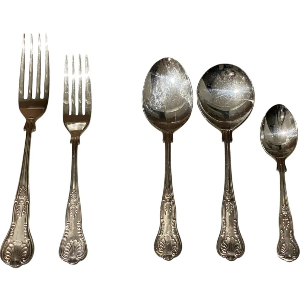 Couverts de table (couteau et fourchette) en métal argenté, ensemble de 37 pièces, Angleterre, vintage Art Déco
