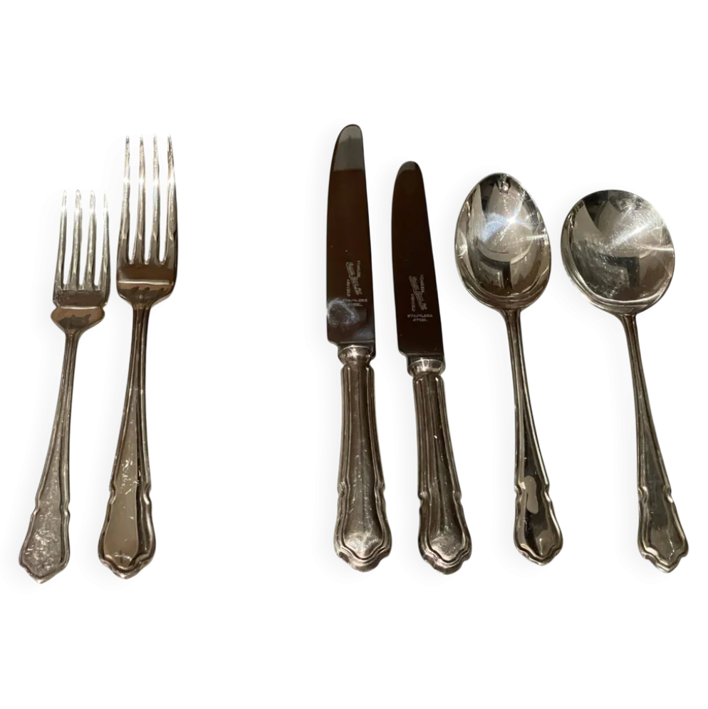 Couverts en argent massif, ensemble de couteaux et fourchettes, 37 Angleterre, antique Art Déco