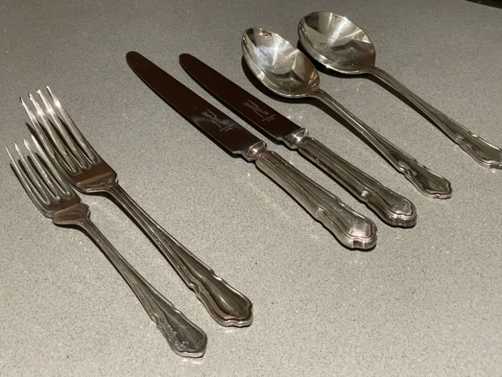 Couverts en argent massif, ensemble de couteaux et fourchettes, 37 Angleterre, antique Art Déco