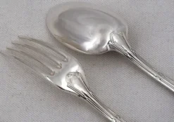12 couverts à entremets, dessert 24 pièces en métal argenté Christofle Rubans