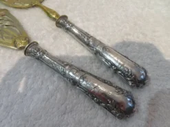 Couvert à servir la glace argent 950 et métal doré st LXVI et art nouveau