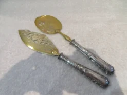 Couvert à servir la glace argent 950 et métal doré st LXVI et art nouveau