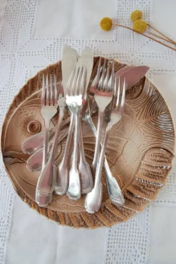 Couverts poisson pour 6 Christofle Godrons initiales E. L. vers 1910-20