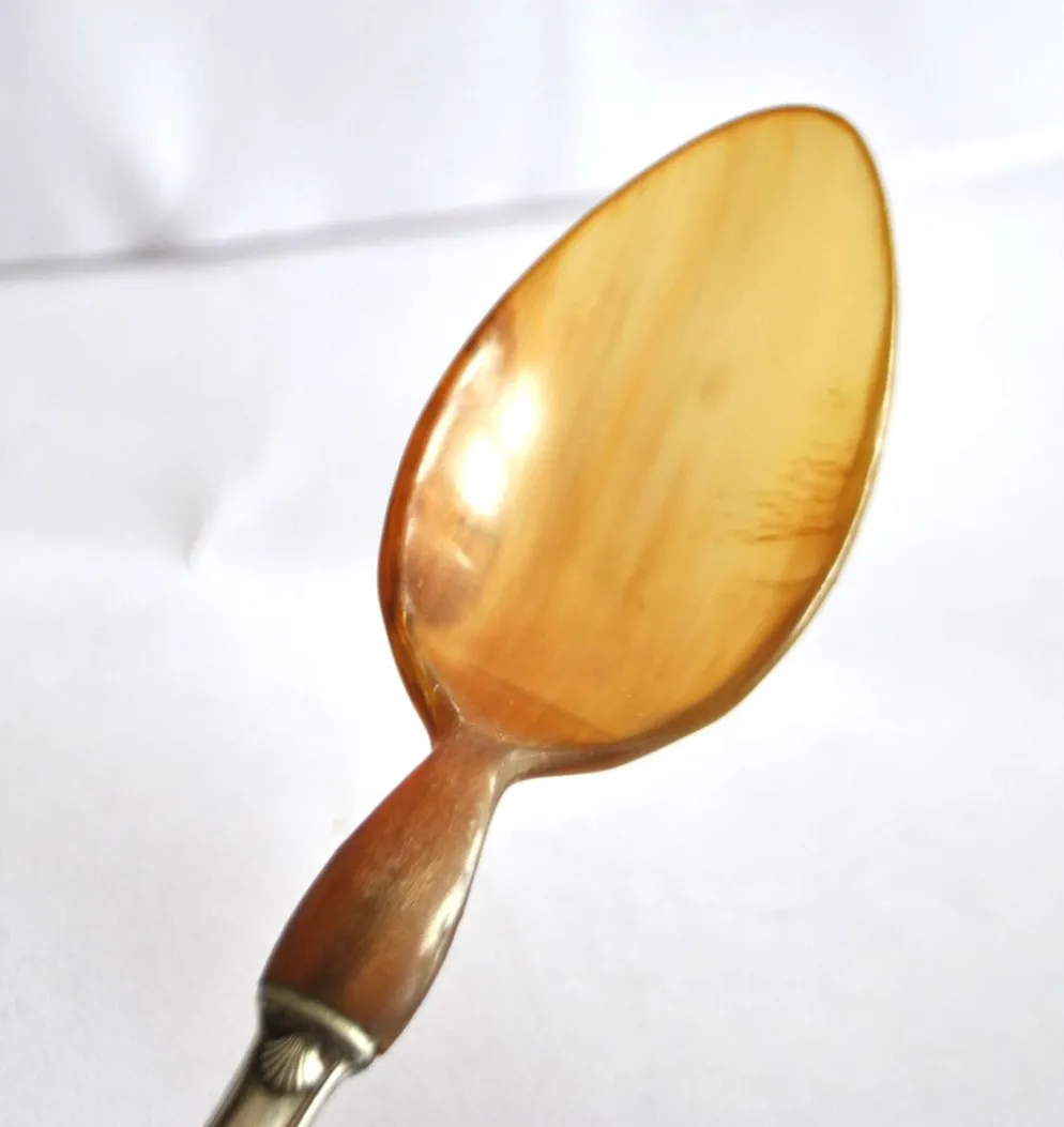 Couverts à salade ancien en corne – décor coquille 1900