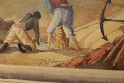 Écran pliant en tempera sur toile français du début du 20e siècle avec vue sur la mer.