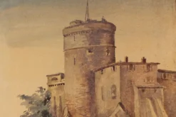 Écran pliant en tempera sur toile français du début du 20e siècle avec vue sur la mer.