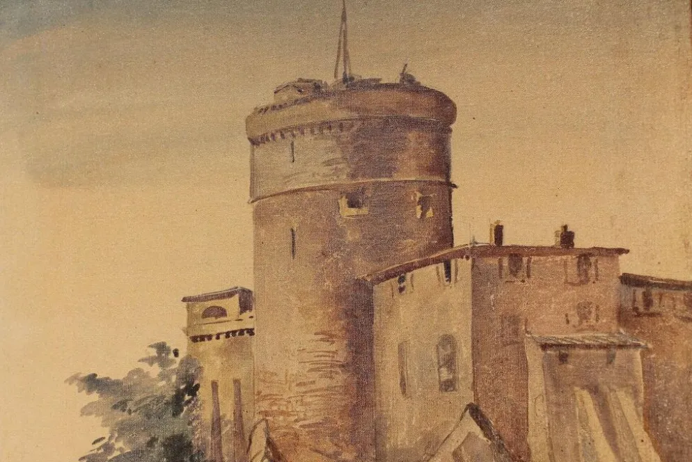 Écran pliant en tempera sur toile français du début du 20e siècle avec vue sur la mer.