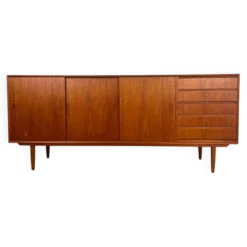 Crédence danoise en teck avec portes coulissantes et tiroirs, années 1960
