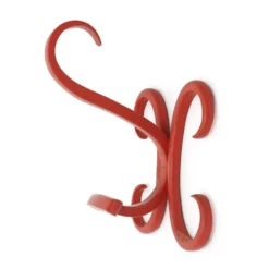 Crochets à manteau en bois courbé rouge, années 1960, lot de 3