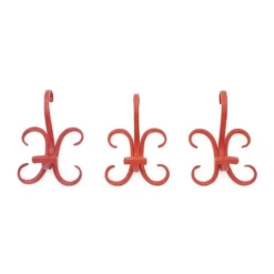 Crochets à manteau en bois courbé rouge, années 1960, lot de 3