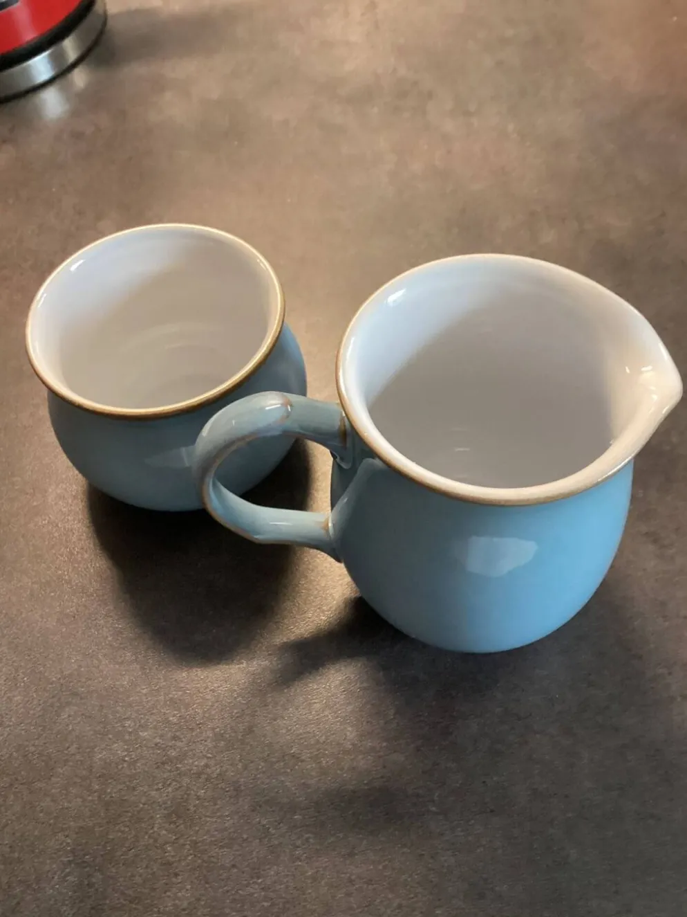 Cruchon à lait / Crémier et bol à sucre en grès bleu Denby