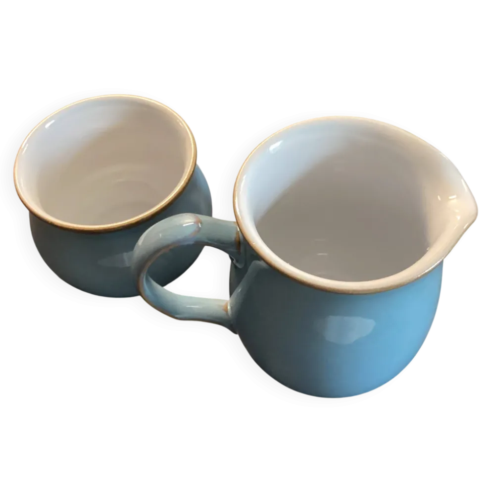 Cruchon à lait / Crémier et bol à sucre en grès bleu Denby