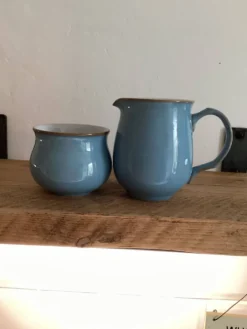 Cruchon à lait / Crémier et bol à sucre en grès bleu Denby