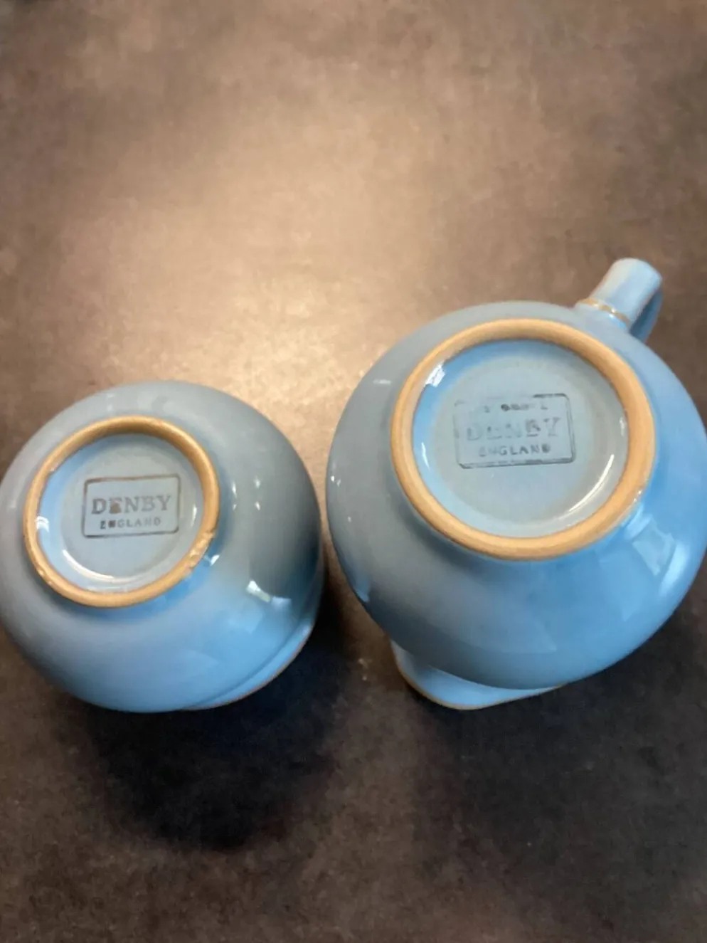 Cruchon à lait / Crémier et bol à sucre en grès bleu Denby