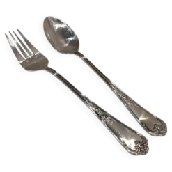 Cuillère et fourchette à ragout en métal argenté orfèvre Ercuis Louis XV