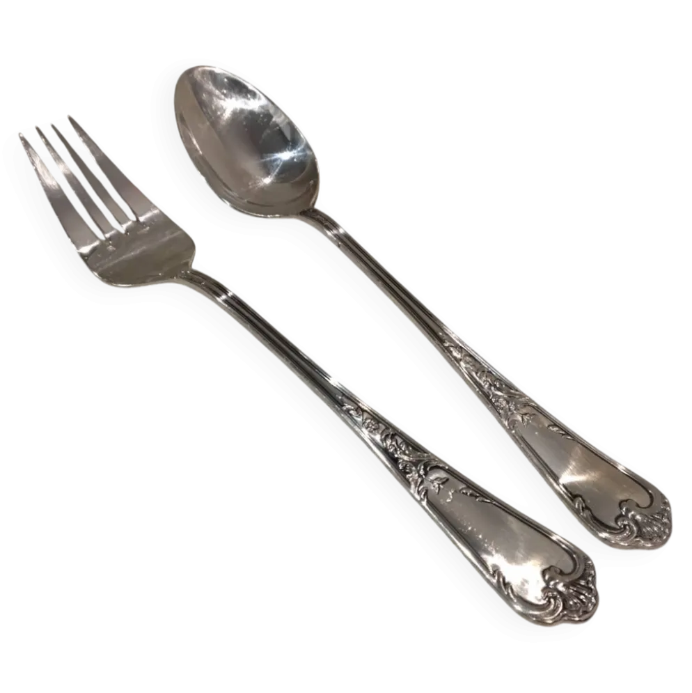 Cuillère et fourchette à ragout en métal argenté orfèvre Ercuis Louis XV