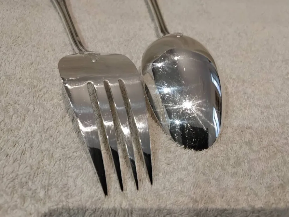 Cuillère et fourchette à ragout en métal argenté orfèvre Ercuis Louis XV