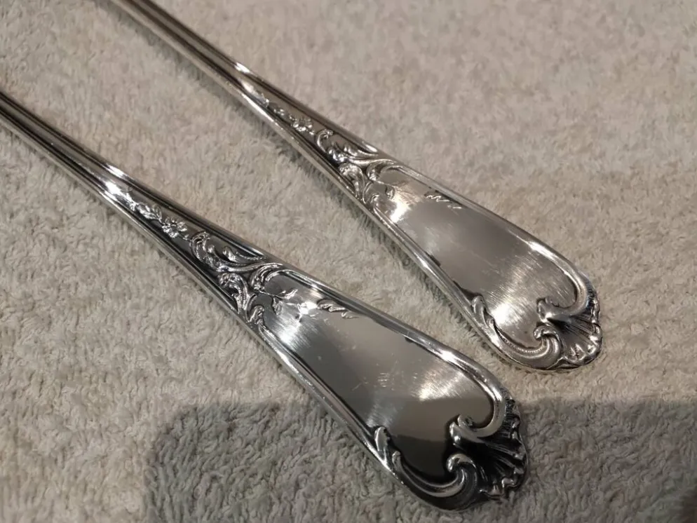 Cuillère et fourchette à ragout en métal argenté orfèvre Ercuis Louis XV