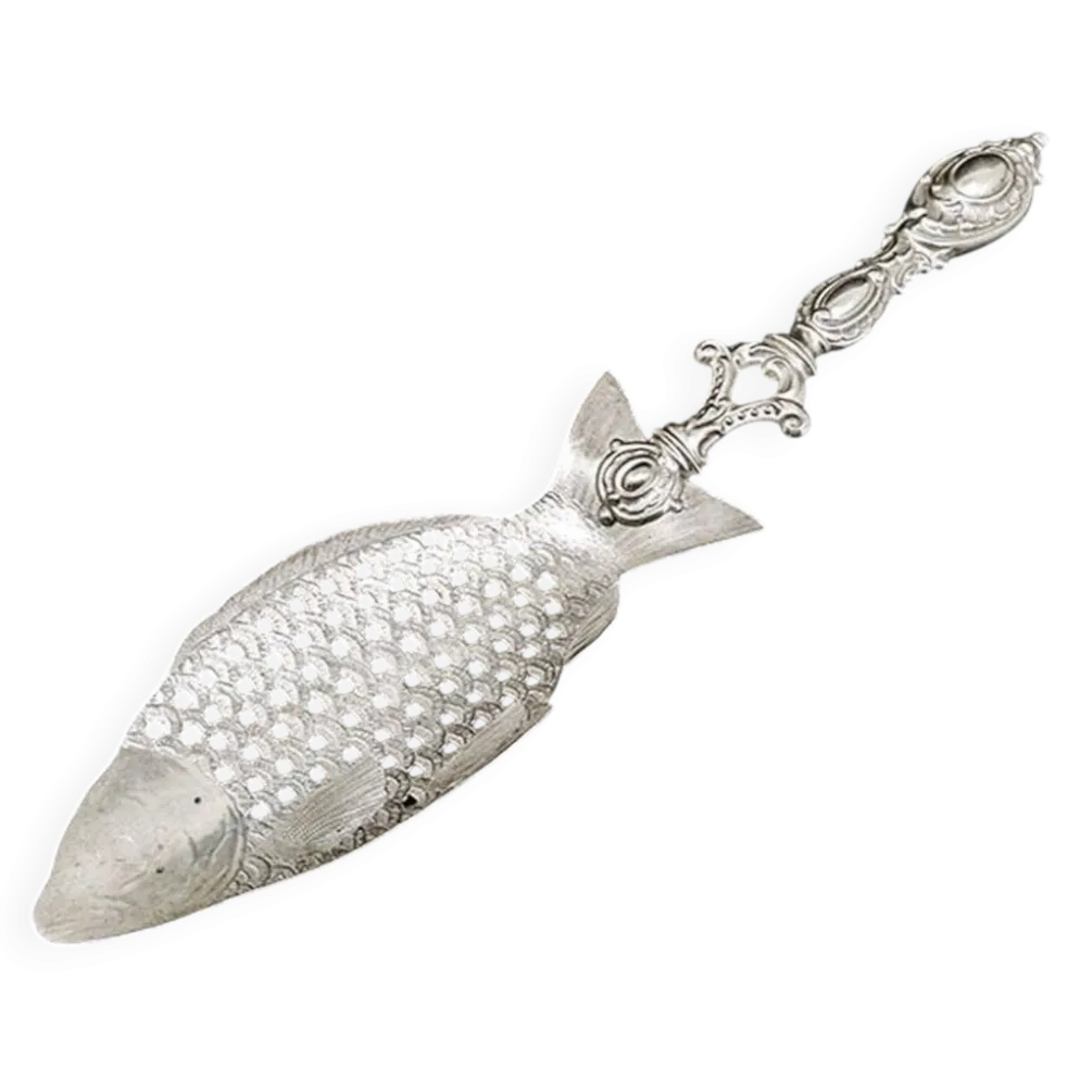 Cuillère figurative en laiton polonais en forme de poisson par SW Varsovie, années 1900.