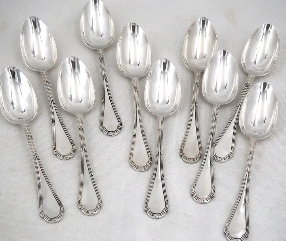 10 cuillères à entremets, métal argenté, 17,5 cm, Ercuis Trianon