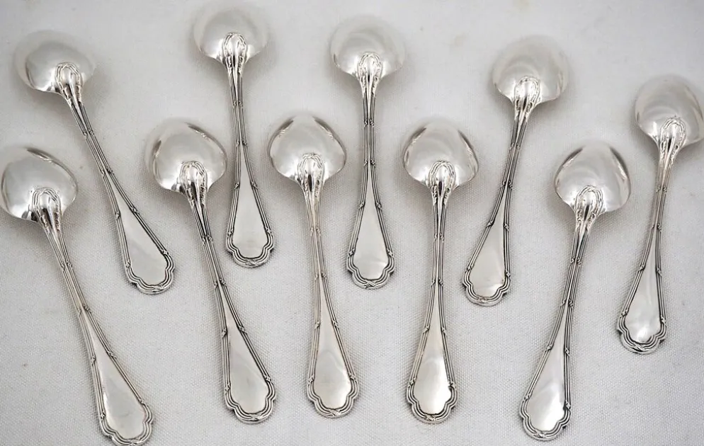 10 cuillères à entremets, métal argenté, 17,5 cm, Ercuis Trianon