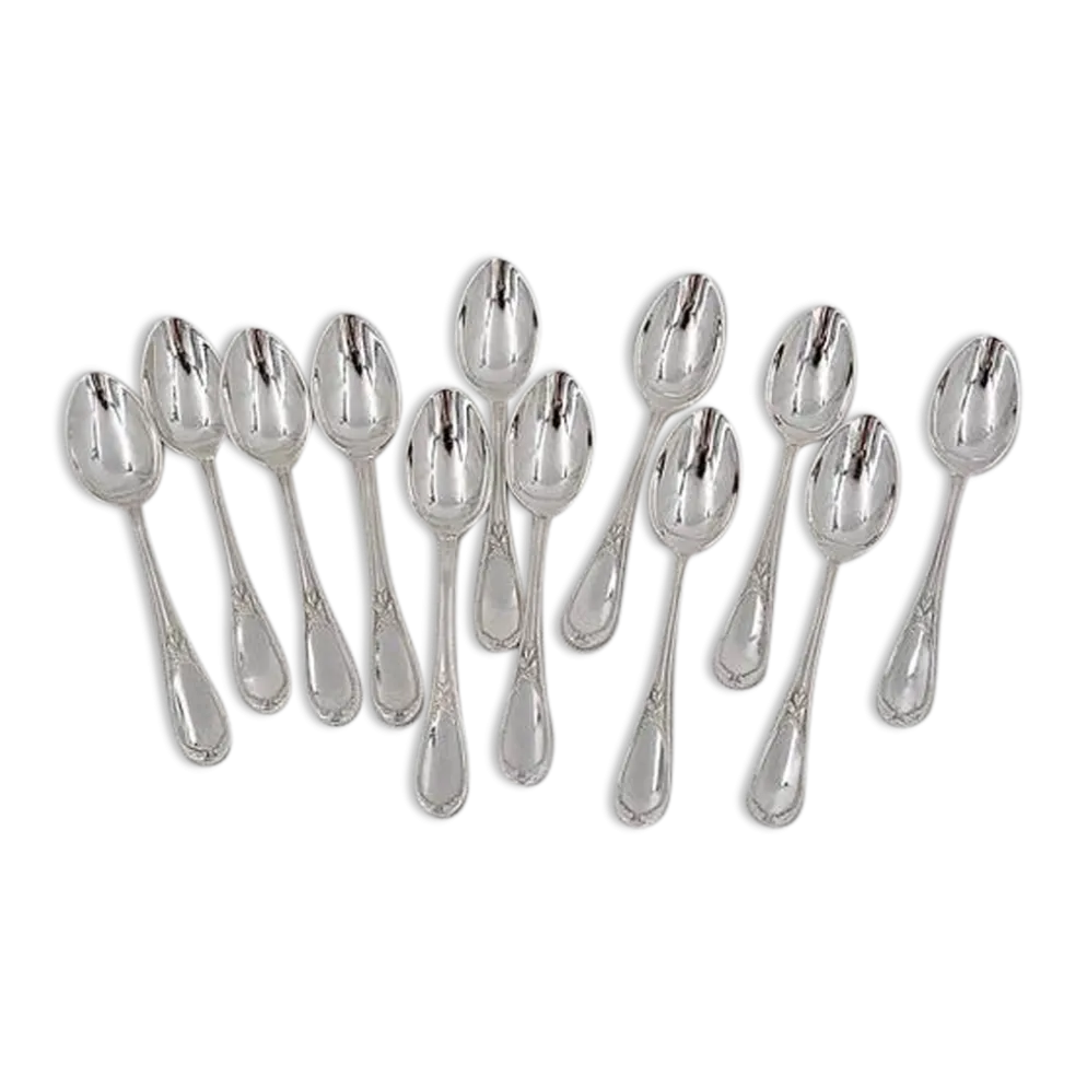 12 cuillères à moka, café, métal argenté Ercuis Lauriers