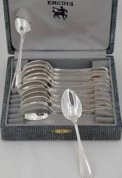 12 cuillères à moka, café, métal argenté Ercuis Lauriers