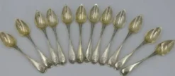 12 cuillères à thé, café, argent massif Vieillard, vermeil, modèle Filet droit.