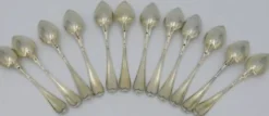 12 cuillères à thé, café, argent massif Vieillard, vermeil, modèle Filet droit.