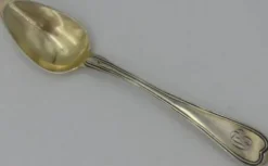 12 cuillères à thé, café, argent massif Vieillard, vermeil, modèle Filet droit.