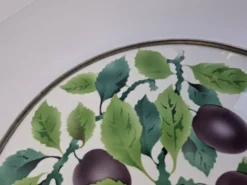 Czechoslovak Art Deco Porcelain Tray with Plum Motif and Metal Rim, 1930s