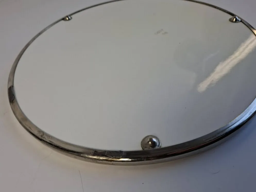 Czechoslovak Art Deco Porcelain Tray with Plum Motif and Metal Rim, 1930s