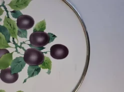 Czechoslovak Art Deco Porcelain Tray with Plum Motif and Metal Rim, 1930s