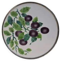 Czechoslovak Art Deco Porcelain Tray with Plum Motif and Metal Rim, 1930s