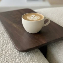 Dark Wood Sofa Arm Table, Walnut Finish Couch Tray, Minimalist Furniture