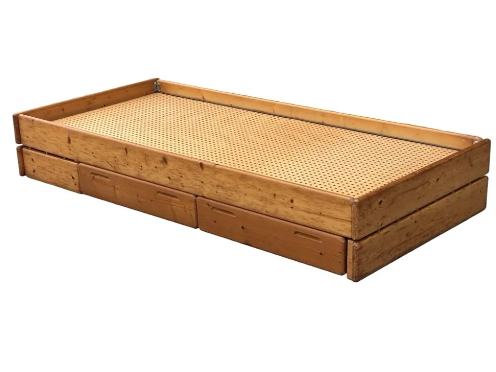 Daybed en pin avec tiroirs, années 50
