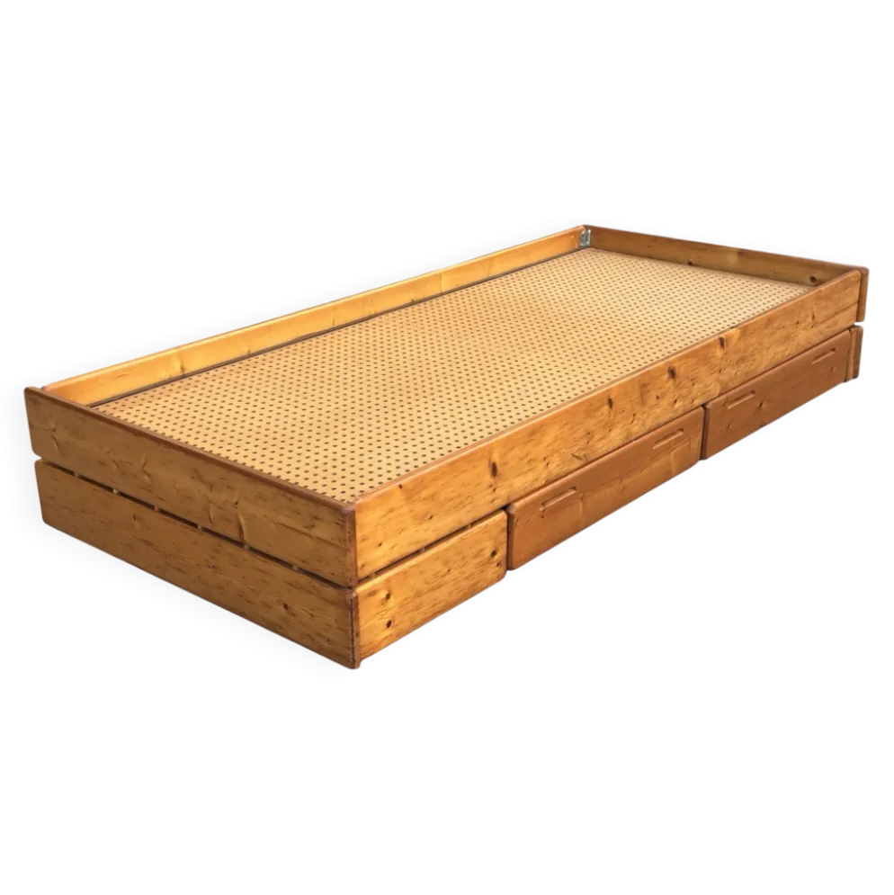 Daybed en pin avec tiroirs, années 50