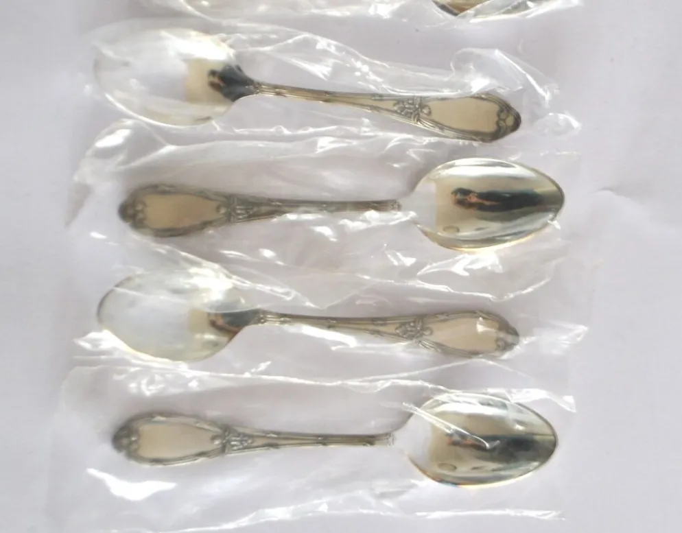 Deetjen lot de 6 cuillères à café ou dessert en métal argenté rubans croisés neuf 14,5 cm