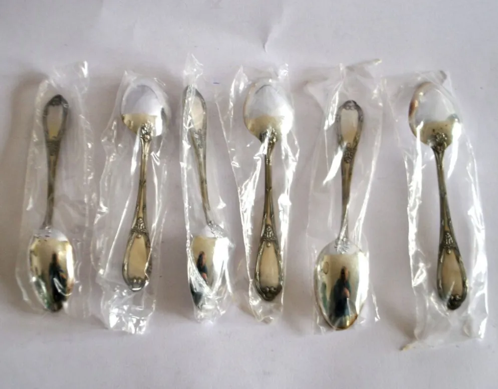 Deetjen lot de 6 cuillères à café ou dessert en métal argenté rubans croisés neuf 14,5 cm