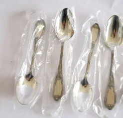 Deetjen lot de 6 cuillères à café ou dessert en métal argenté rubans croisés neuf 14,5 cm